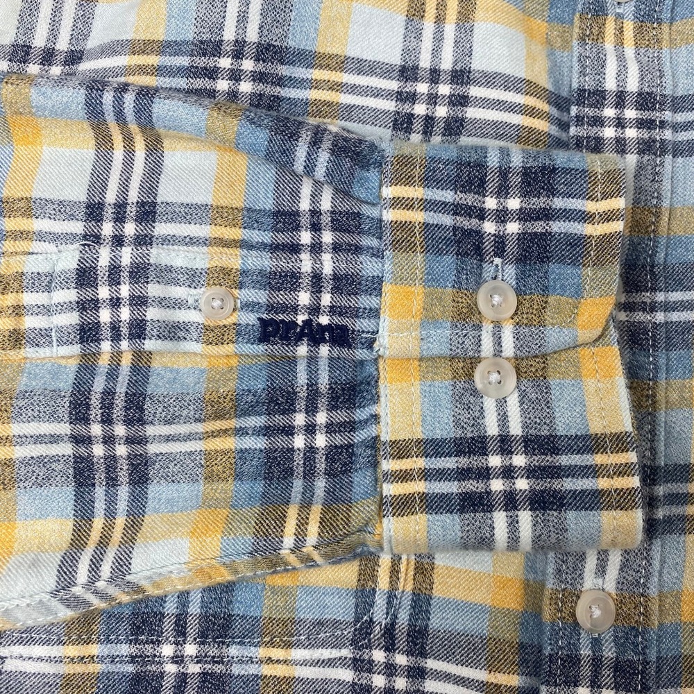 Prana Mens Medium Flannel Shirt Blue Yellow Plaid Organic Cotton Blend - Picture 4 of 11